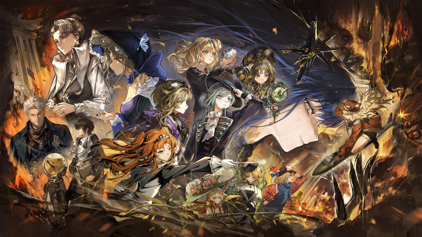 3boys, 6+girls, apple, apple_(reverse:1999), arcana_(reverse:1999), art_relay, artist_collaboration, ball