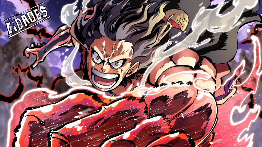 1boy, absurdres, alternate_form, artist_name, attack, black_hair, cidades, commentary_request