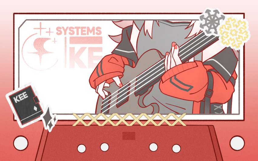 1girl, arknights, bass_guitar, chinese_commentary, commentary_request, fengjinjia, fretless_bass_guitar, fretless_instrument