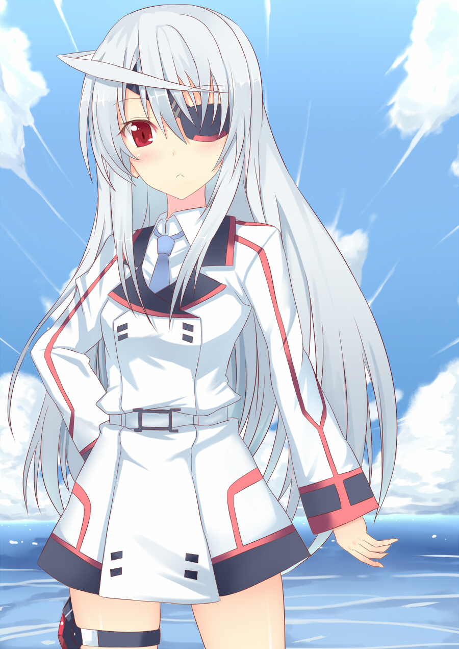 cloud, eyepatch, frown, hand_on_hip, highres, hips, infinite_stratos, kurifuto