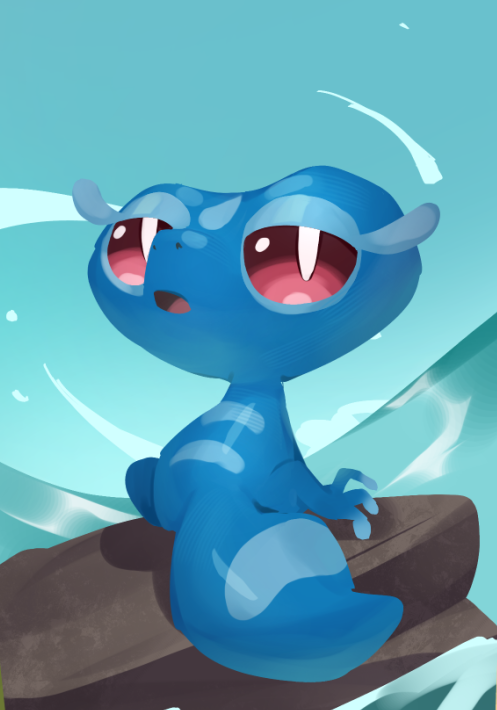 blue_sky, clear_sky, cyanroll, gecko, gecqua, looking_at_viewer, looking_back, no_humans