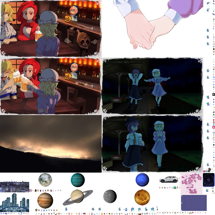 <o>_<o>, 6+girls, absurdres, alcohol, balancing, beer, beer_mug, black_shoes