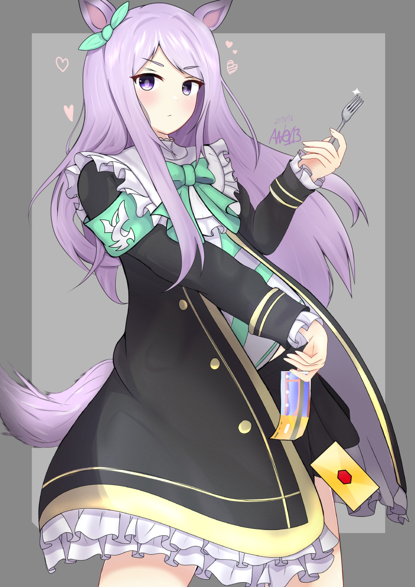 1girl, abataa, absurdres, animal_ears, aqua_bow, black_jacket, black_skirt, blush