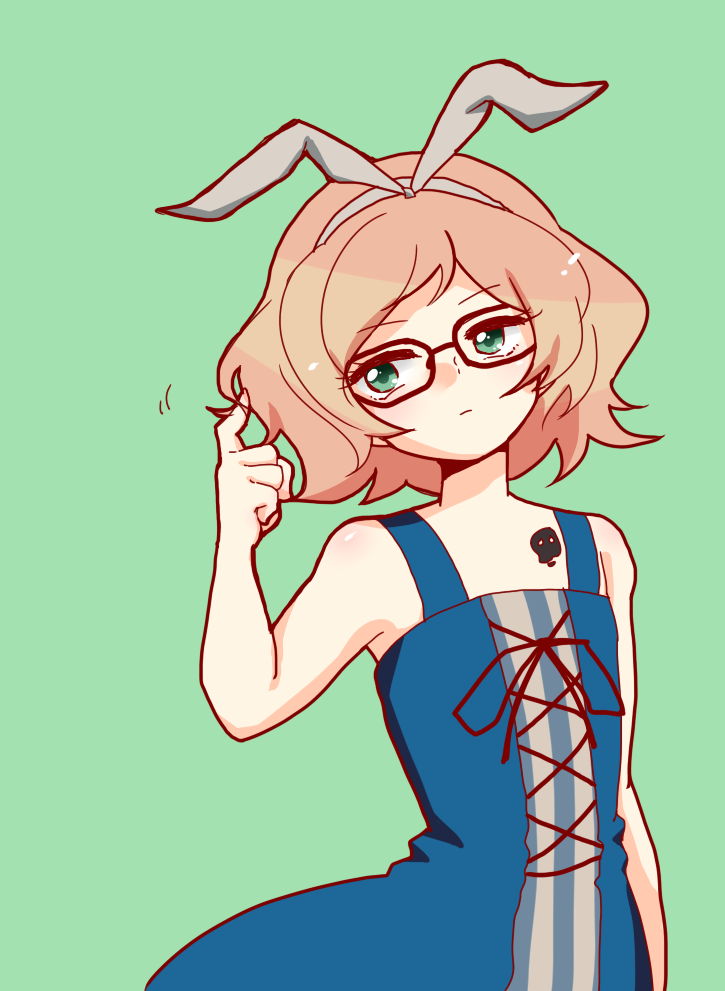1boy, animal_ear_hairband, animal_ears, arm_at_side, bare_arms, bare_shoulders, blonde_hair, blue_dress