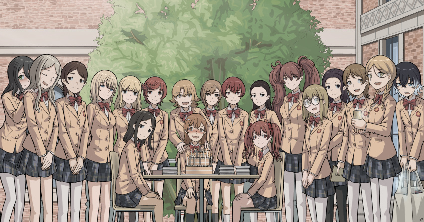 6+girls, :d, absurdres, aria_shima, asuwara_yui, bag, birthday, birthday_cake