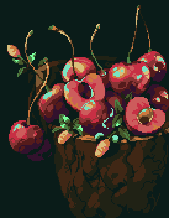 cherry, clarissa_(clarigaricus), commentary, english_commentary, food, food_focus, fruit, green_background