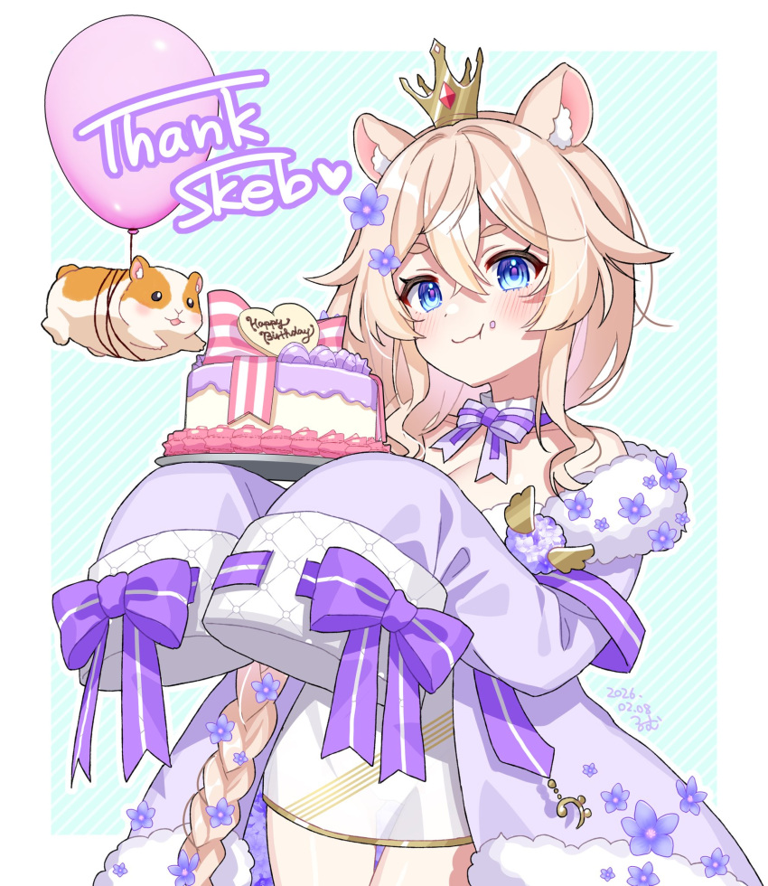 animal_ears, artist_request, blonde_hair, blue_eyes, blush, bow, bowtie, braid