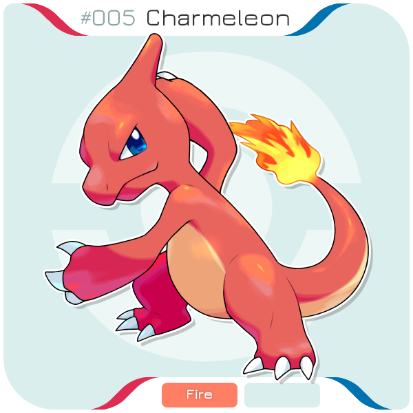 blue_eyes, character_name, charmeleon, claws, closed_mouth, commentary, english_commentary, fire