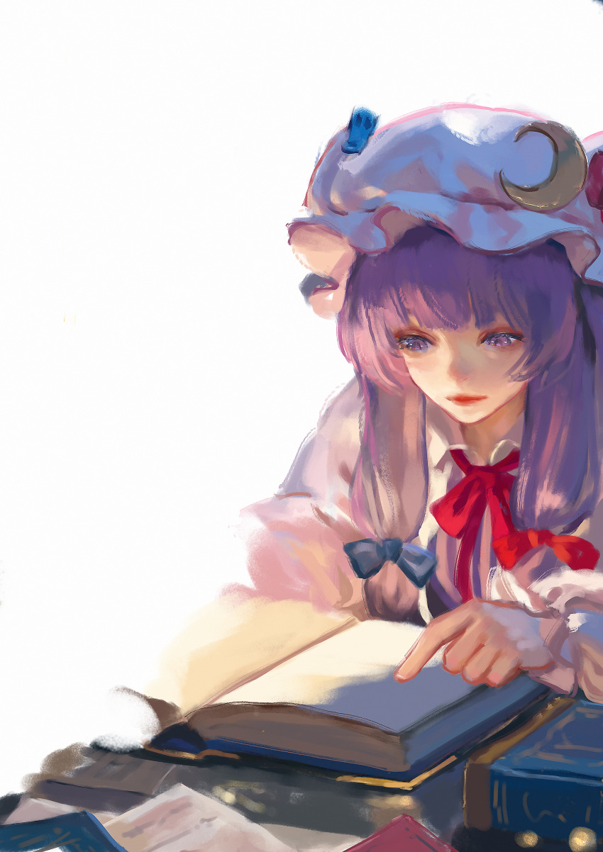 1girl, absurdres, blue_bow, book, bow, bowtie, chinese_commentary, commentary_request