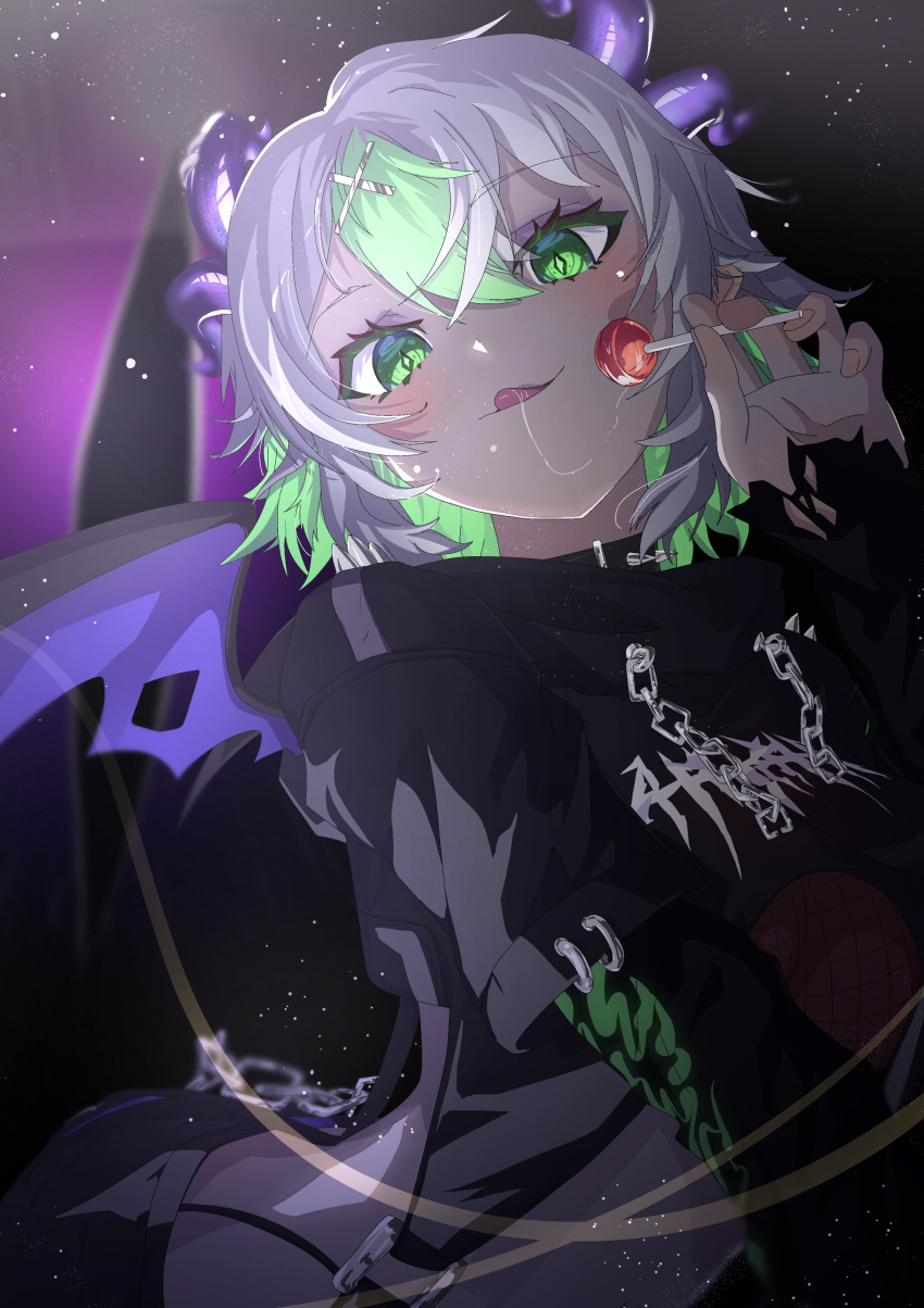 1girl, absurdres, apricot_the_lich, apricot_the_lich_(goth), black_background, black_pants, candy, collar