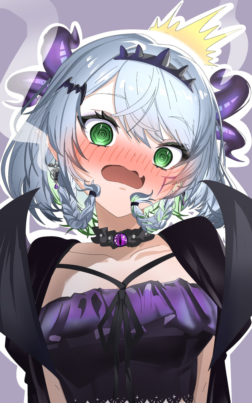 1girl, @_@, absurdres, apricot_the_lich, apricot_the_lich_(froot_2.0), bat_hair_ornament, black_ribbon, blush