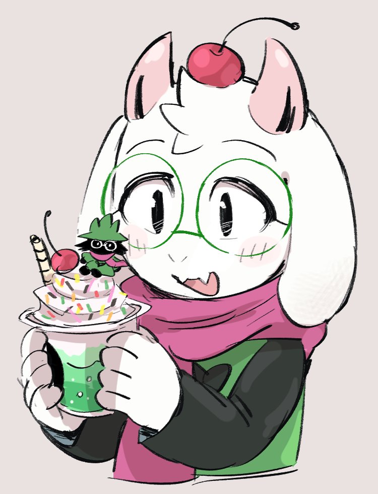 1boy, animal_ears, black_eyes, blush, cherry, commentary_request, cup, deltarune