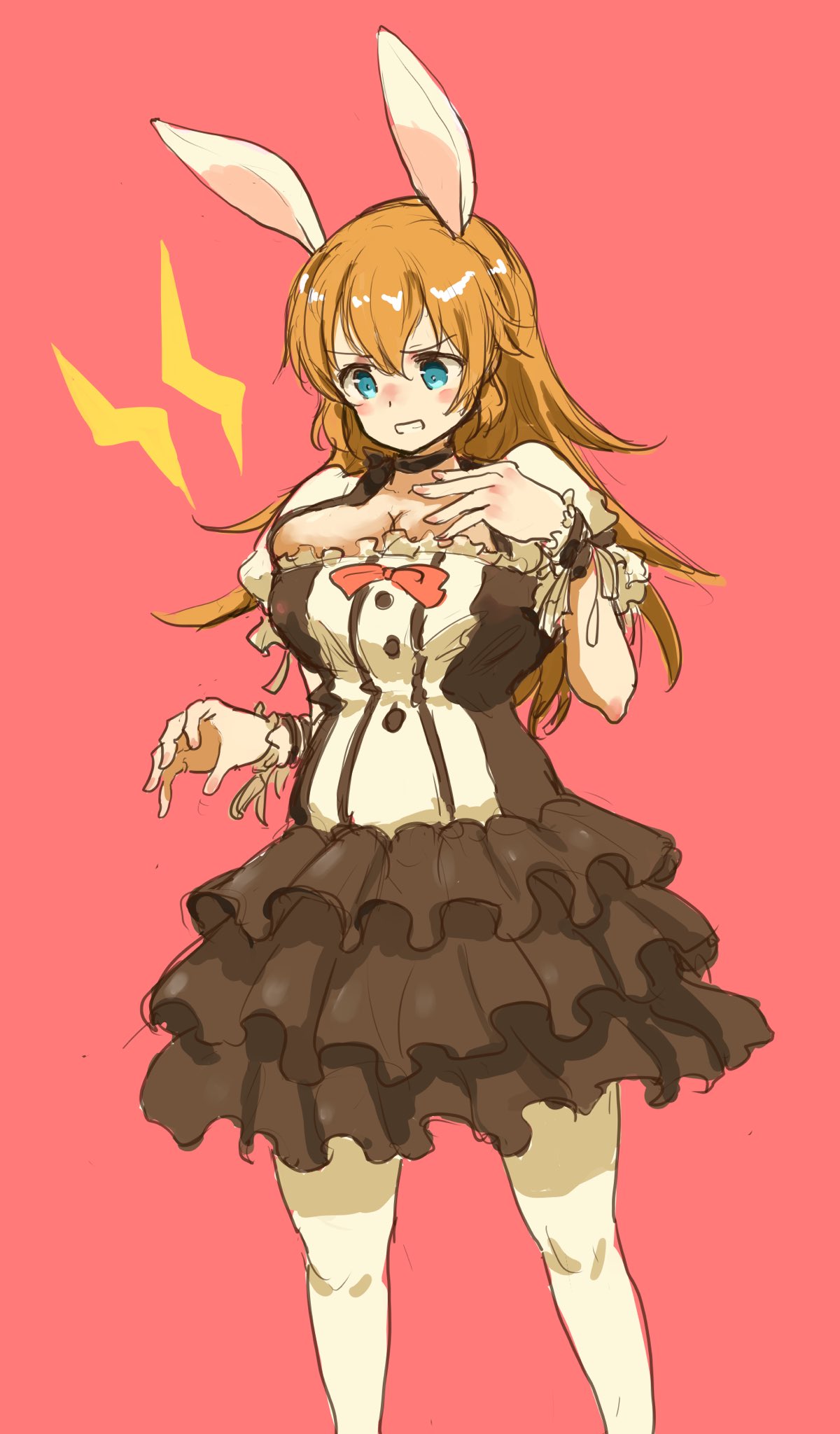 1girl, alternate_costume, animal_ears, black_dress, blue_eyes, breasts, charlotte_e._yeager, dress
