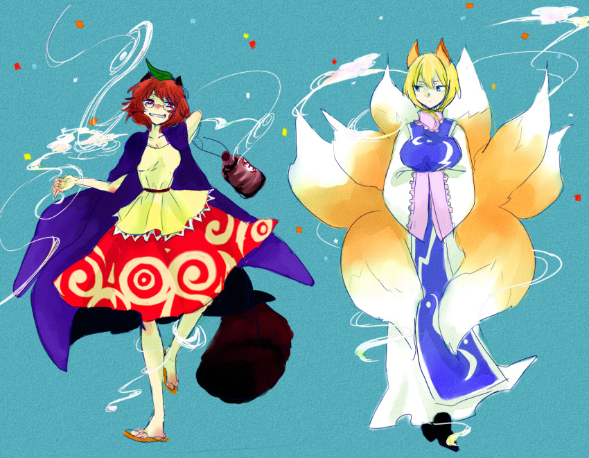 animal_ears, blonde_hair, blush, brown_hair, error, fox_ears, fox_tail, futatsuiwa_mamizou