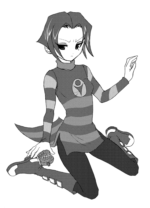 boots, female, hair, invader_zim, monochrome, short, solo, tak_(invader_zim)