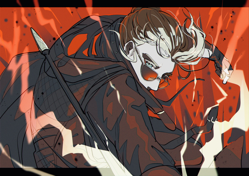 1boy, absurdres, black_gloves, black_hoodie, blonde_hair, blue_eyes, commentary_request, donald_(path_to_nowhere)