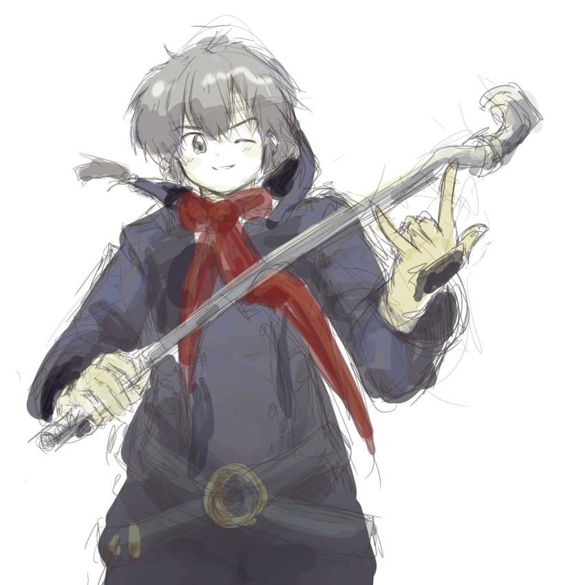 1boy, ;), braid, eextrovrt, gloves, grey_eyes, grey_hair, highres