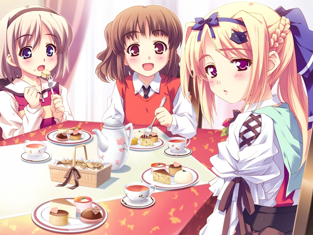 blonde_hair, blush, cake, christof_clement, foodblue_eyes, group, kusukusu, long_hair