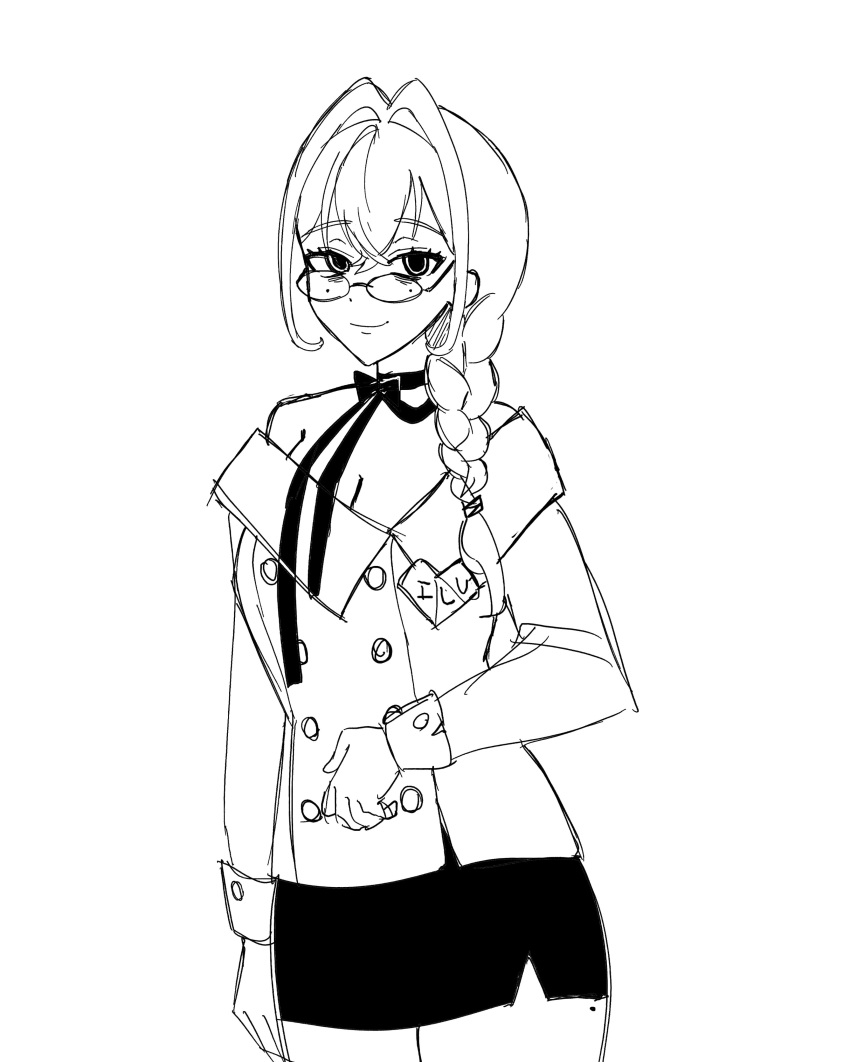 absurdres, bags_under_eyes, bow, bow_choker, brooch, cheesiestgirl, choker, glasses