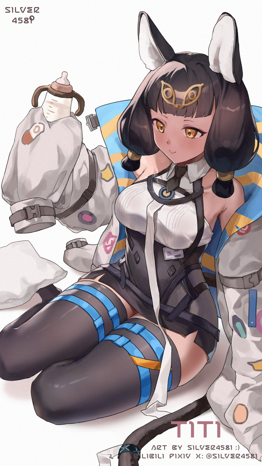1girl, absurdres, animal_ears, arknights, artist_name, bare_shoulders, black_dress, black_hair