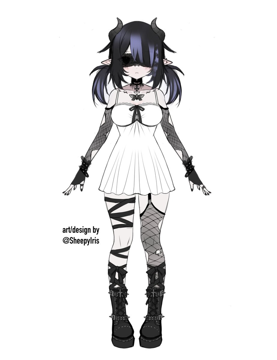 1girl, black_boots, blindfold, boots, fingerless_gloves, fishnet_thighhighs, fishnets, full_body