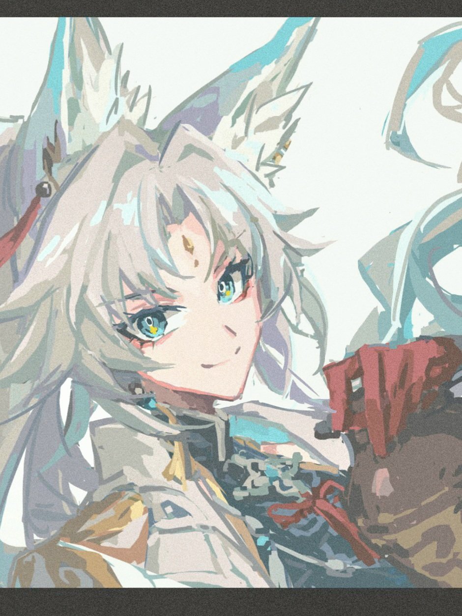 1girl, animal, animal_ear_fluff, animal_ears, aqua_eyes, feixiao_(honkai:_star_rail), forehead_jewel, fox_ears