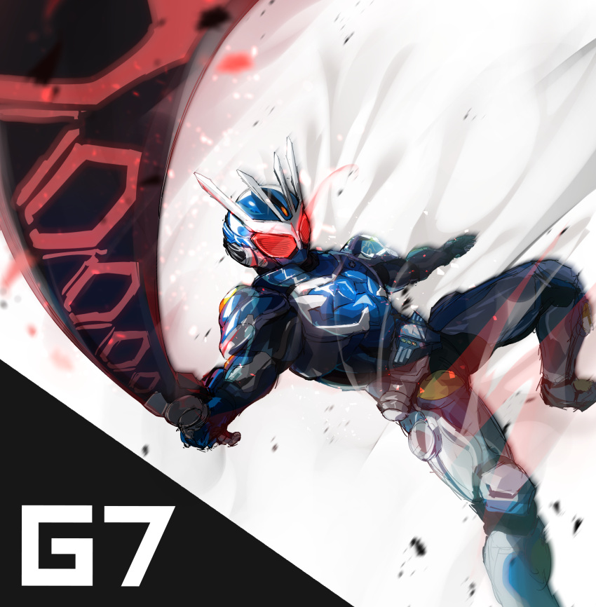 1boy, agito:_psychic_war, antennae, armor, belt, blue_armor, blue_helmet, commentary_request