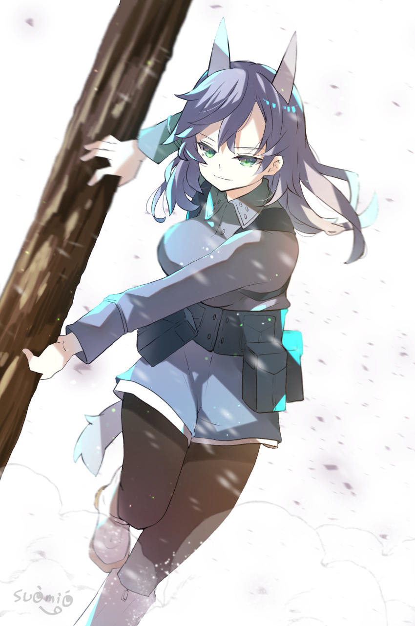 1girl, absurdres, animal_ears, aurora_e._juutilainen, black_pantyhose, breasts, commentary_request, grey_hair