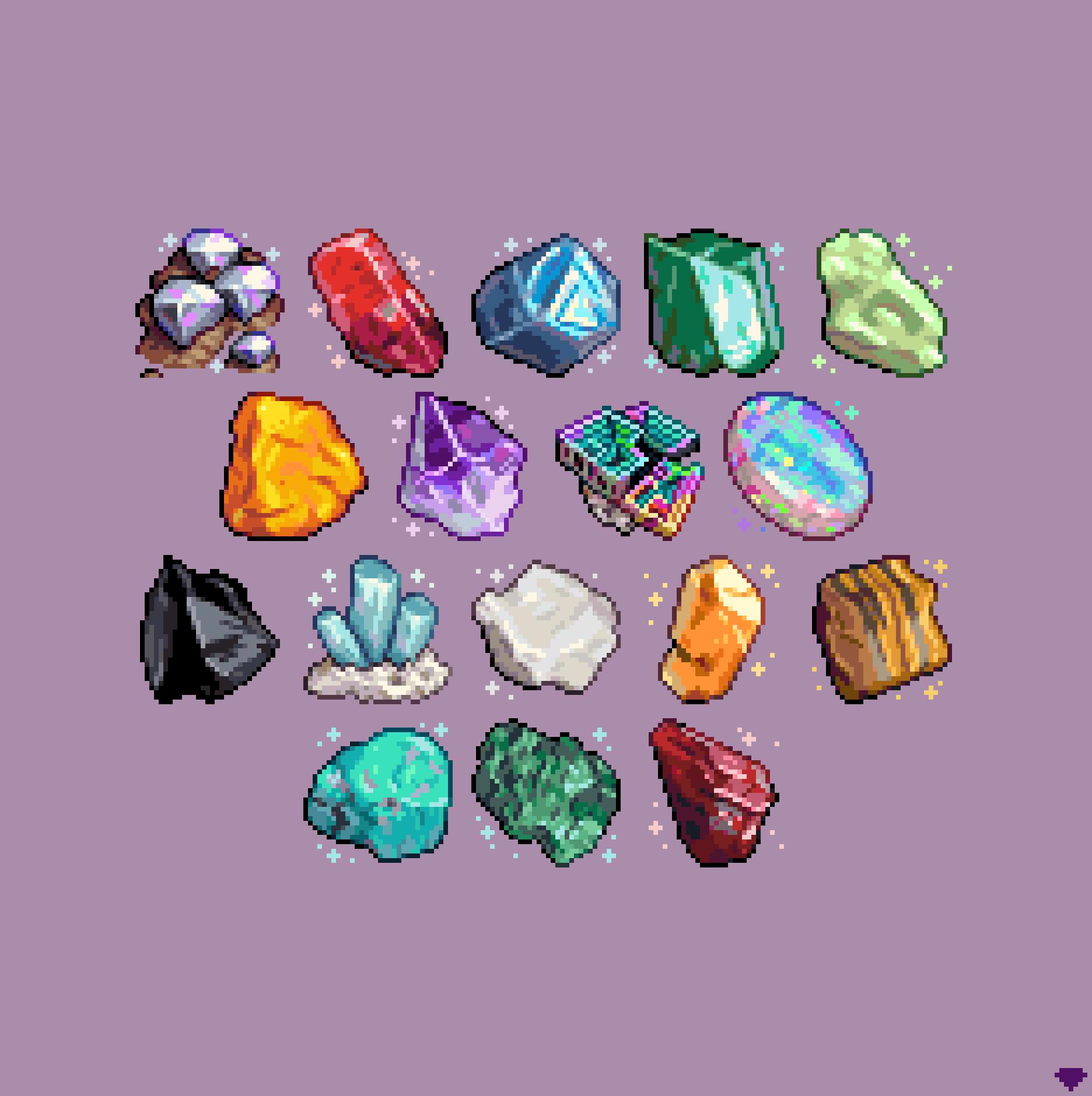 aqua_gem, bismuth, black_gem, blue_gem, brown_gem, gem, green_gem, highres