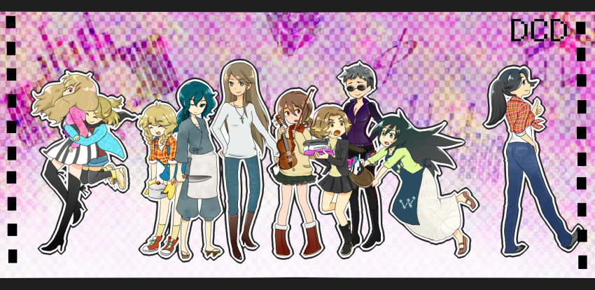 6+girls, brown_hair, female, genderswap, godai_yuusuke, hibiki_(hibiki), instrument, inui_takumi