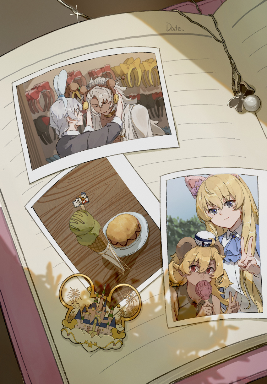 4boys, aged_down, ahoge, animal_ear_hairband, animal_ears, arms_up, ascot, blonde_hair
