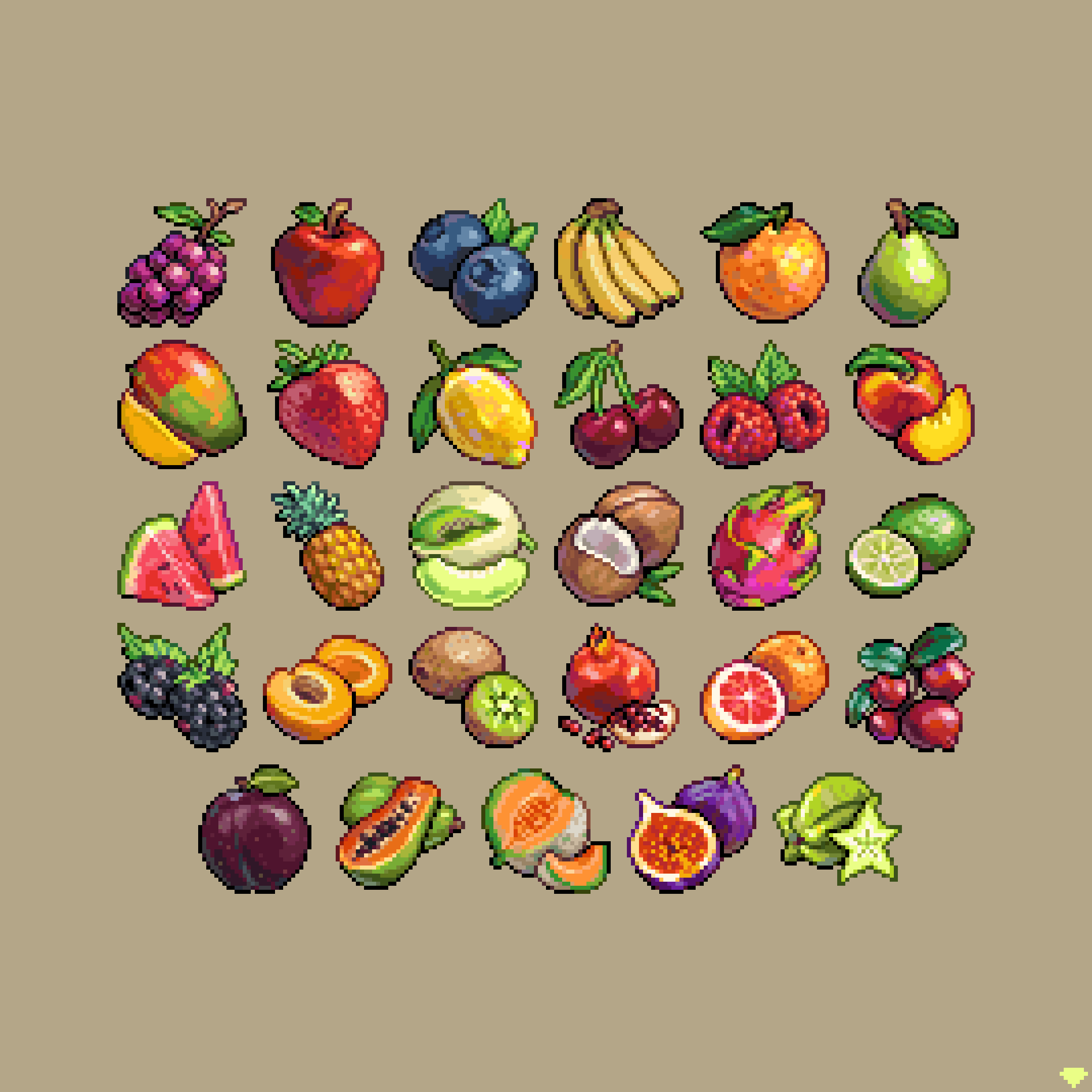 apple, apricot_(fruit), banana, blackberry_(fruit), blood_orange, blueberry, brown_background, cherry