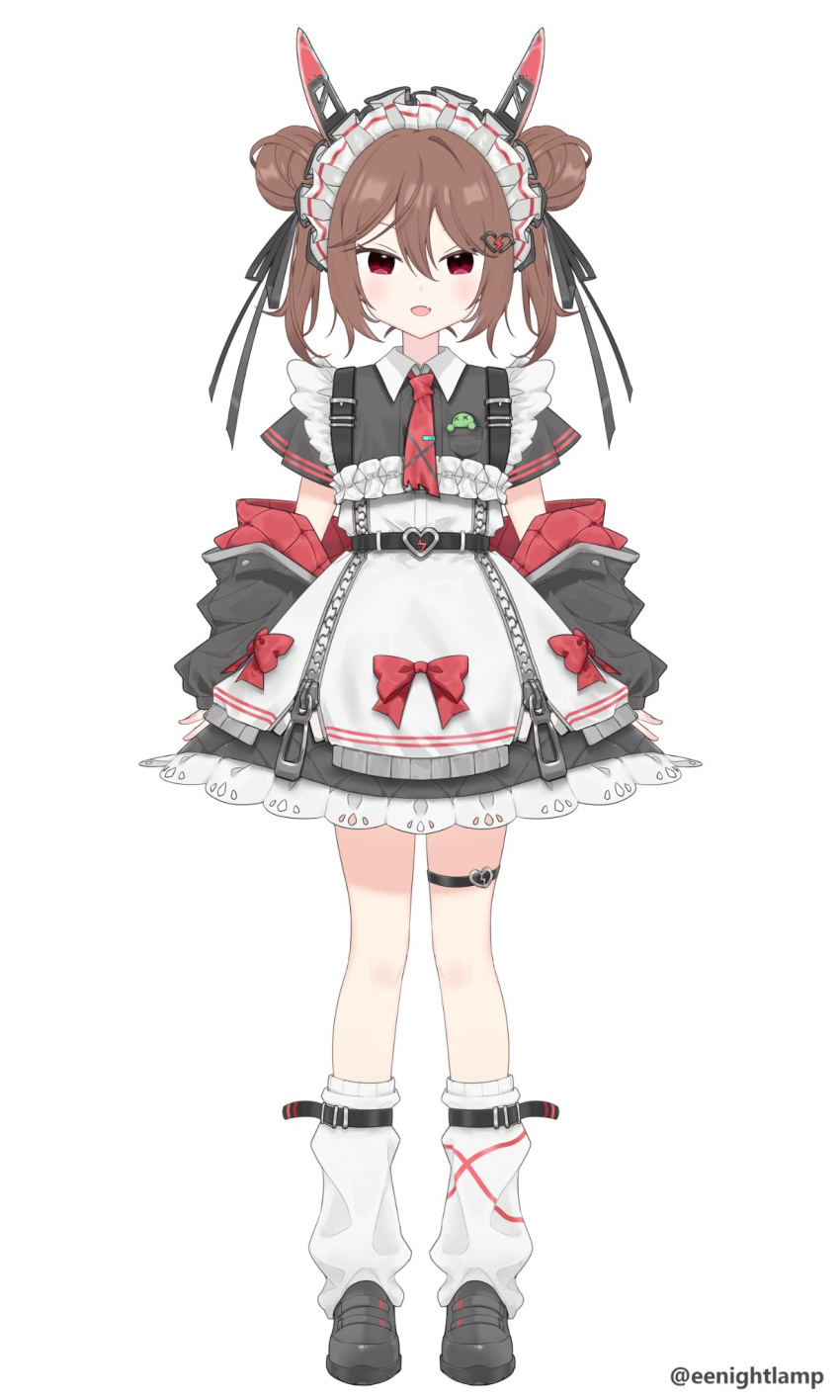 1girl, alternate_costume, animal_ear_hairband, animal_ears, apron, arm_warmers, belt, black_arm_warmers