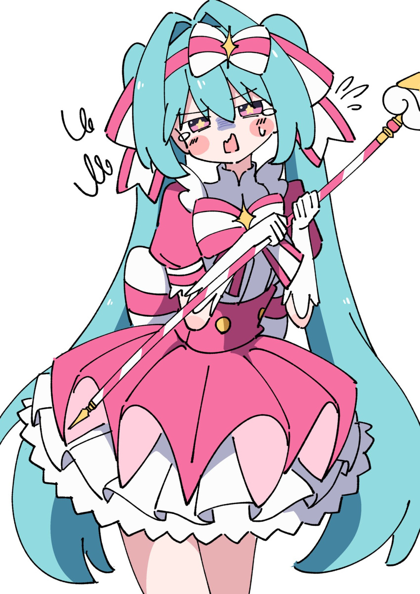 1girl, black_hair, blue_eyes, blush_stickers, commentary_request, dress, elbow_gloves, gloves
