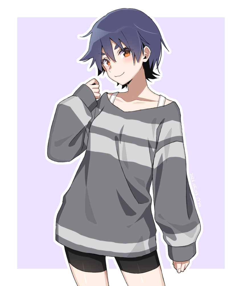 1girl, absurdres, bike_shorts, black_hair, blush, brown_eyes, collarbone, commentary_request