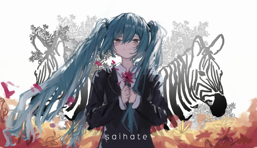 1girl, absurdres, animal, black_jacket, blazer, blue_eyes, blue_hair, commentary