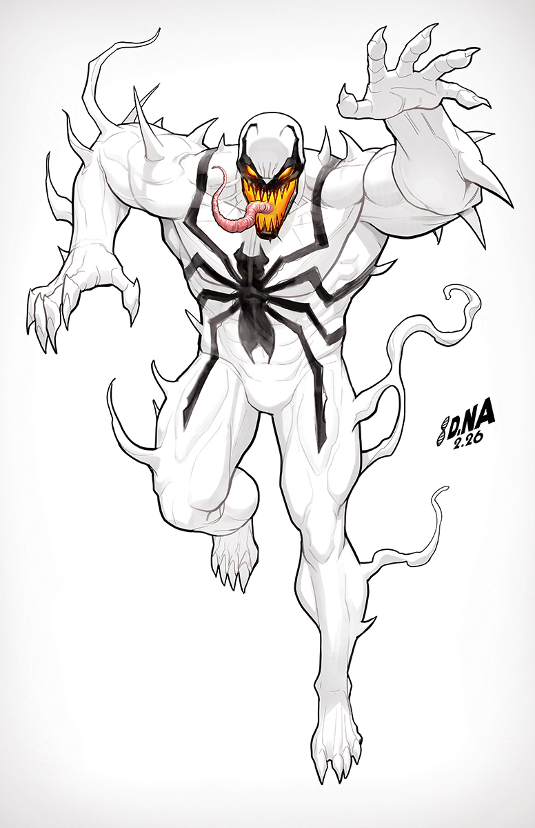 1boy, anti-venom, bodysuit, commentary, david_nakayama, english_commentary, full_body, highres