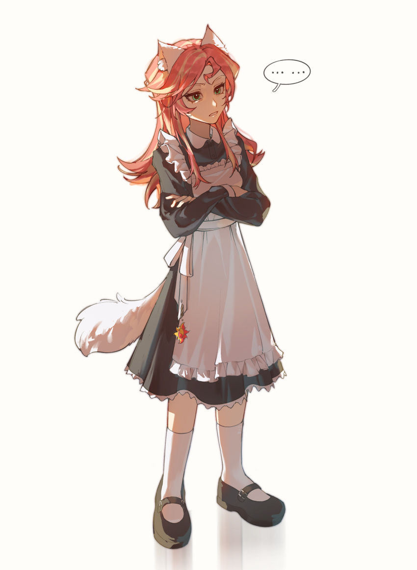 ..., 1girl, aegyo_sal, alternate_costume, animal_ear_fluff, animal_ears, annoyed, apron
