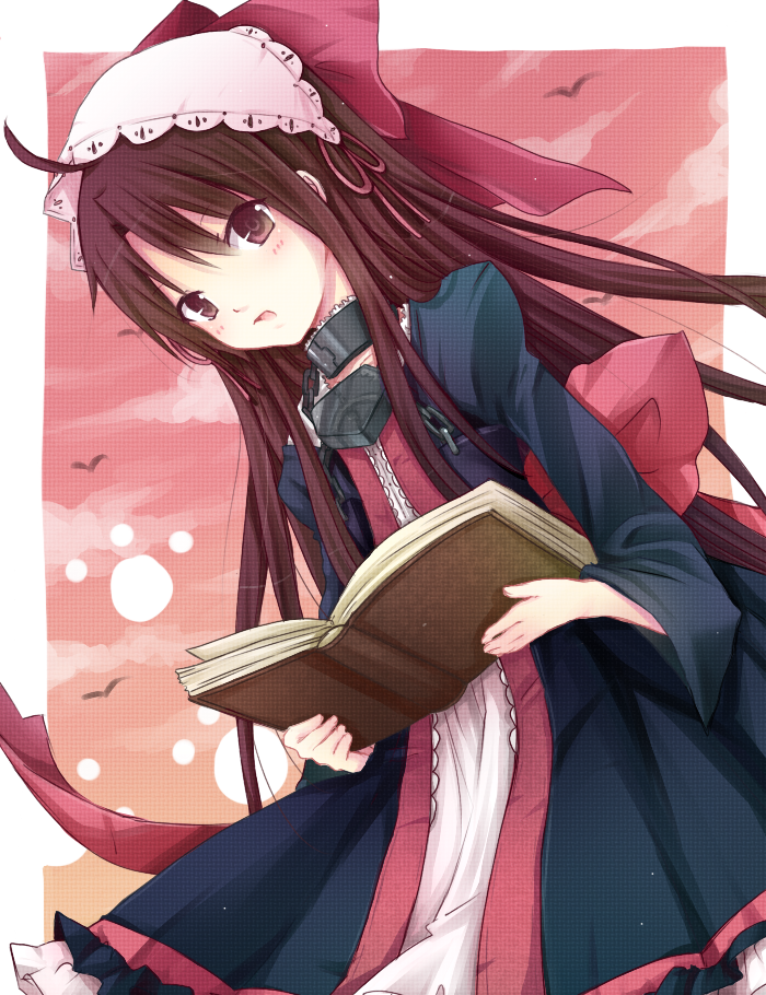 bad_id, bird, book, brown_eyes, brown_hair, chain, collar, cranio