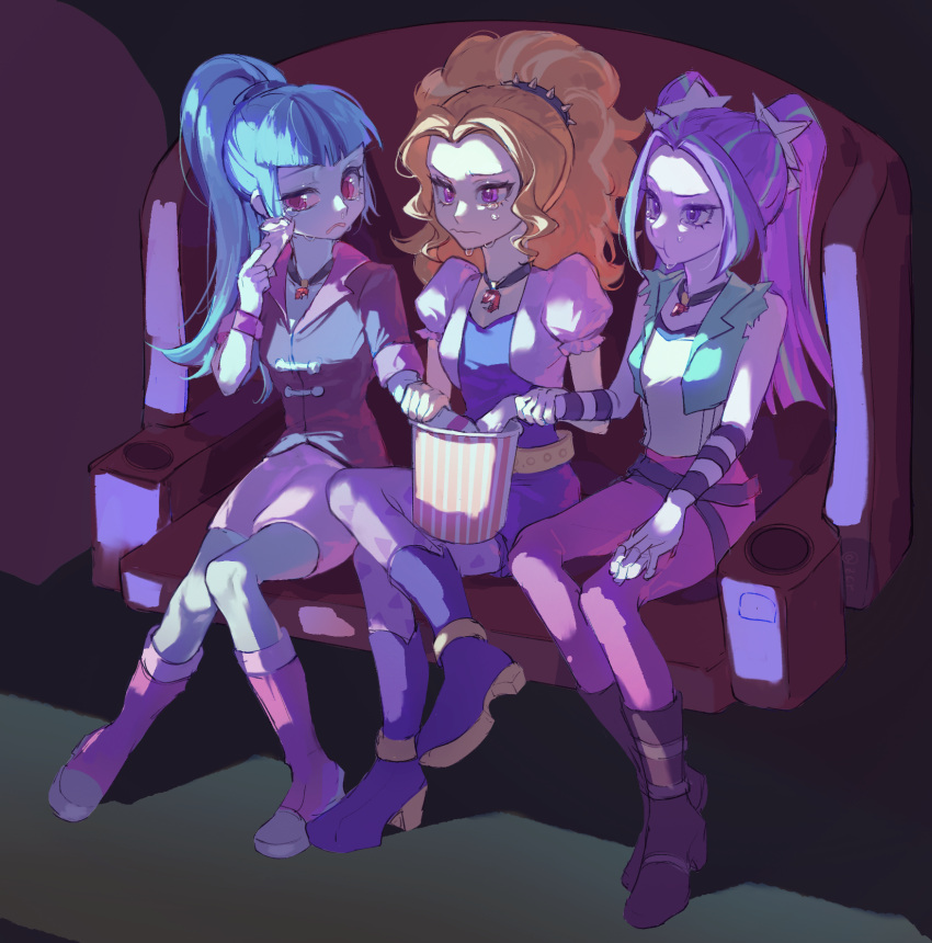 3girls, :t, adagio_dazzle, adagio_dazzle_(human), animification, aria_blaze, aria_blaze_(human), bare_arms