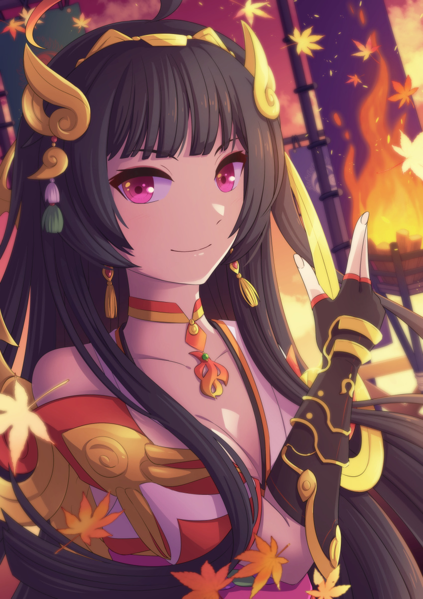 1girl, black_hair, copyright_request, dress, gloves, highres, red_dress, red_eyes, shisui_alex, smile, stella_glow