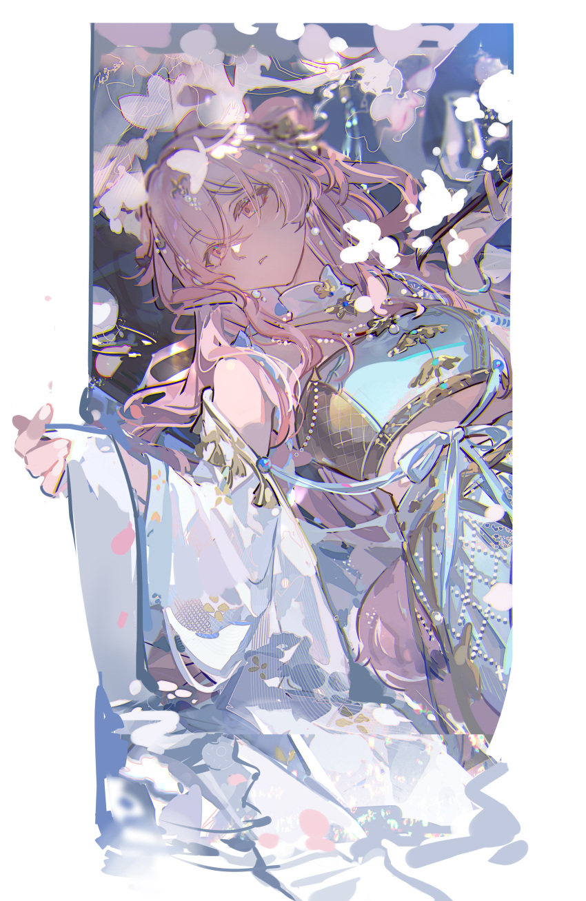 1girl, absurdres, alcohol, animal_ears, arknights, bandeau, blue_bandeau, blue_ribbon