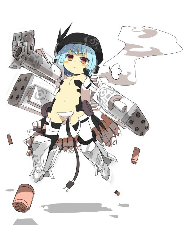 cable, casing_ejection, hat, multishot_rocket_launcher, navel, orange_eyes, original, rocket_launcher