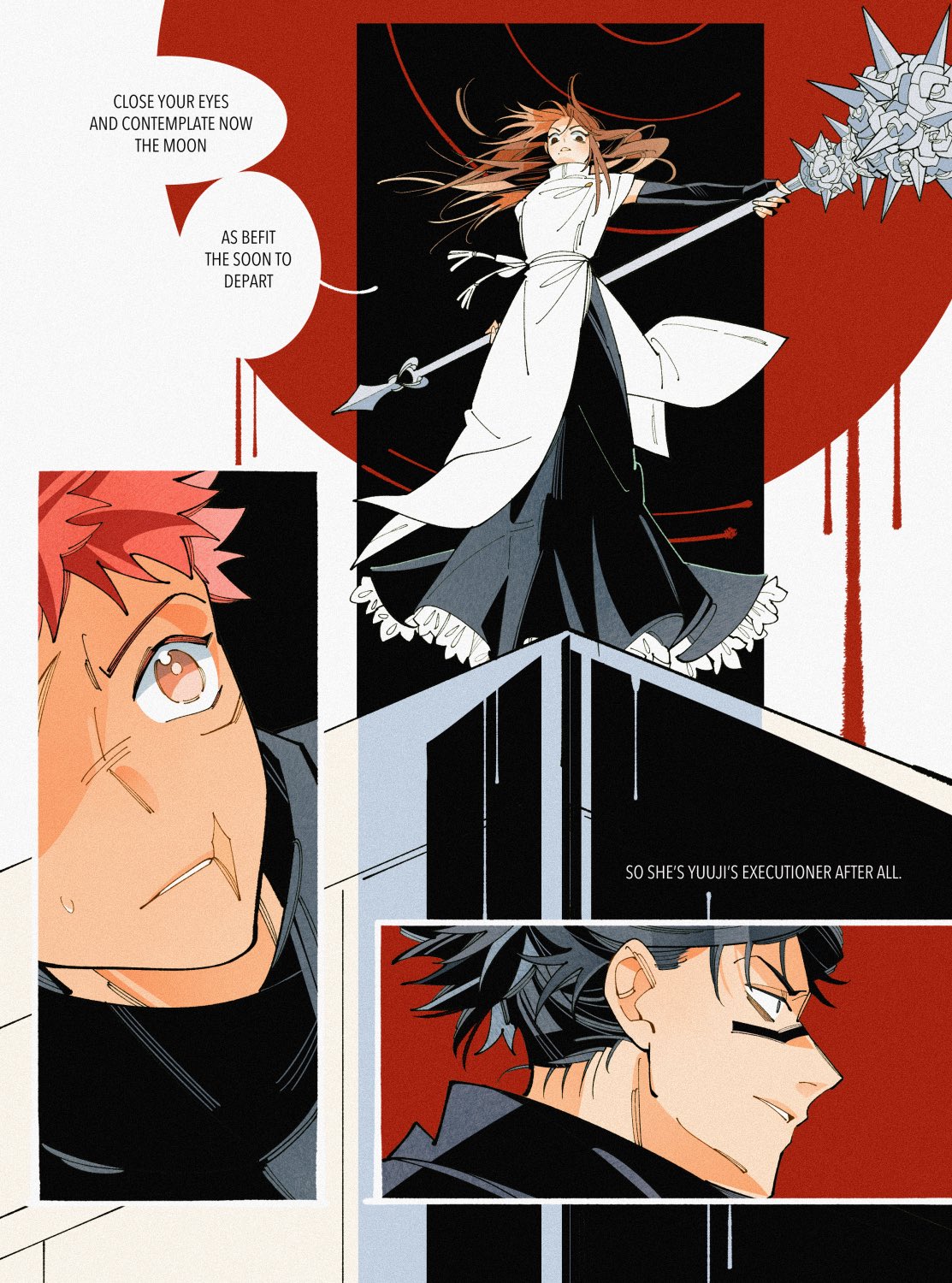 1girl, 2boys, 308albi, black_hair, choso_(jujutsu_kaisen), commentary, detached_sleeves, english_commentary
