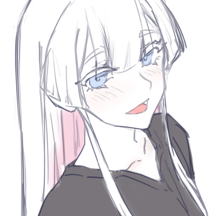 1girl, black_shirt, blue_eyes, blush, chinese_commentary, cho_kaguya-hime!, colored_inner_hair, commentary_request