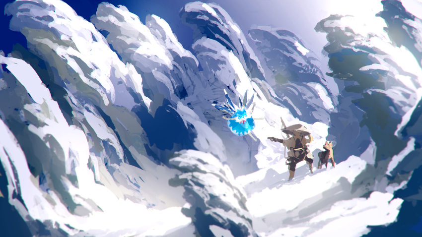 1girl, 1other, aiming_at_another, ambiguous_gender, blue_dress, blue_hair, cirno, commentary_request