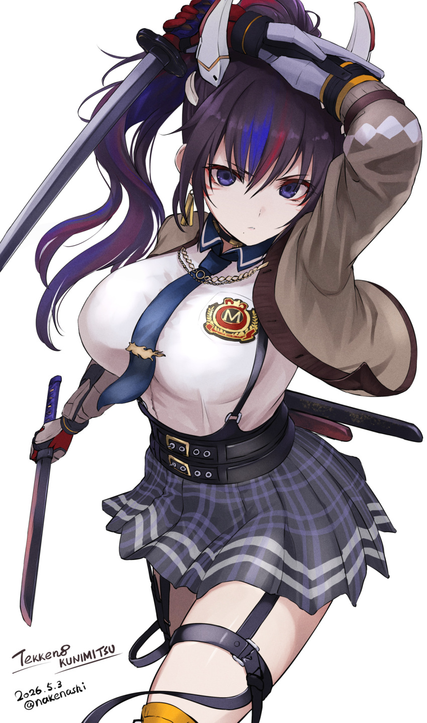 black_hair, kunimitsu_ii, kunoichi, lavender_eyes, mutlicolored_hair, nakenashi, namco, school_uniform