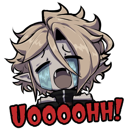 1girl, blonde_hair, commentary, crying, fangs, hair_between_eyes, jessie_(th3k1d), lowres, meme, original, pale_skin, pointy_ears, short_hair, th3k1d, transparent_background, uohhhhhhhhh!_(meme), vampire