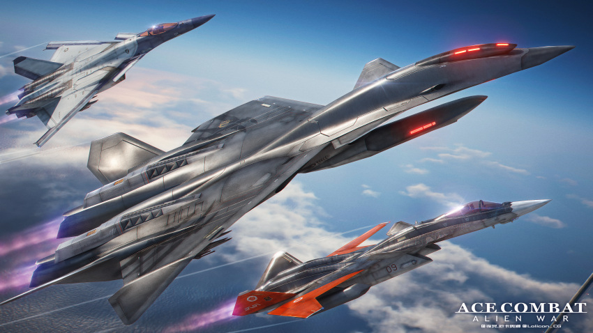 above_clouds, absurdres, ace_combat, ace_combat_7, ace_combat_x, aircraft, airplane, canopy_(aircraft)