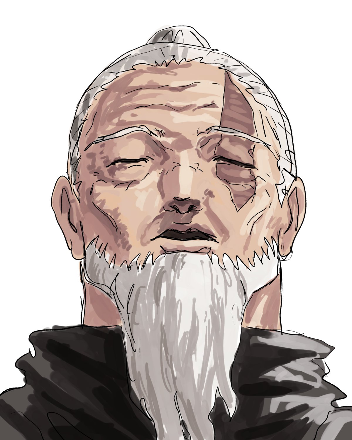 1boy, beard, closed_eyes, commentary_request, dejigura, facial_hair, full_beard, highres